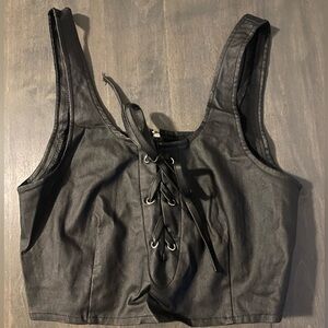 Revamped Black Lace-Up Crop Top